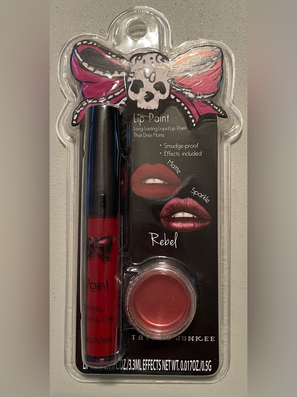 Rebel Long-Lasting Liquid Lip Paint — Red Tattoo Junkee Matte Sparkly